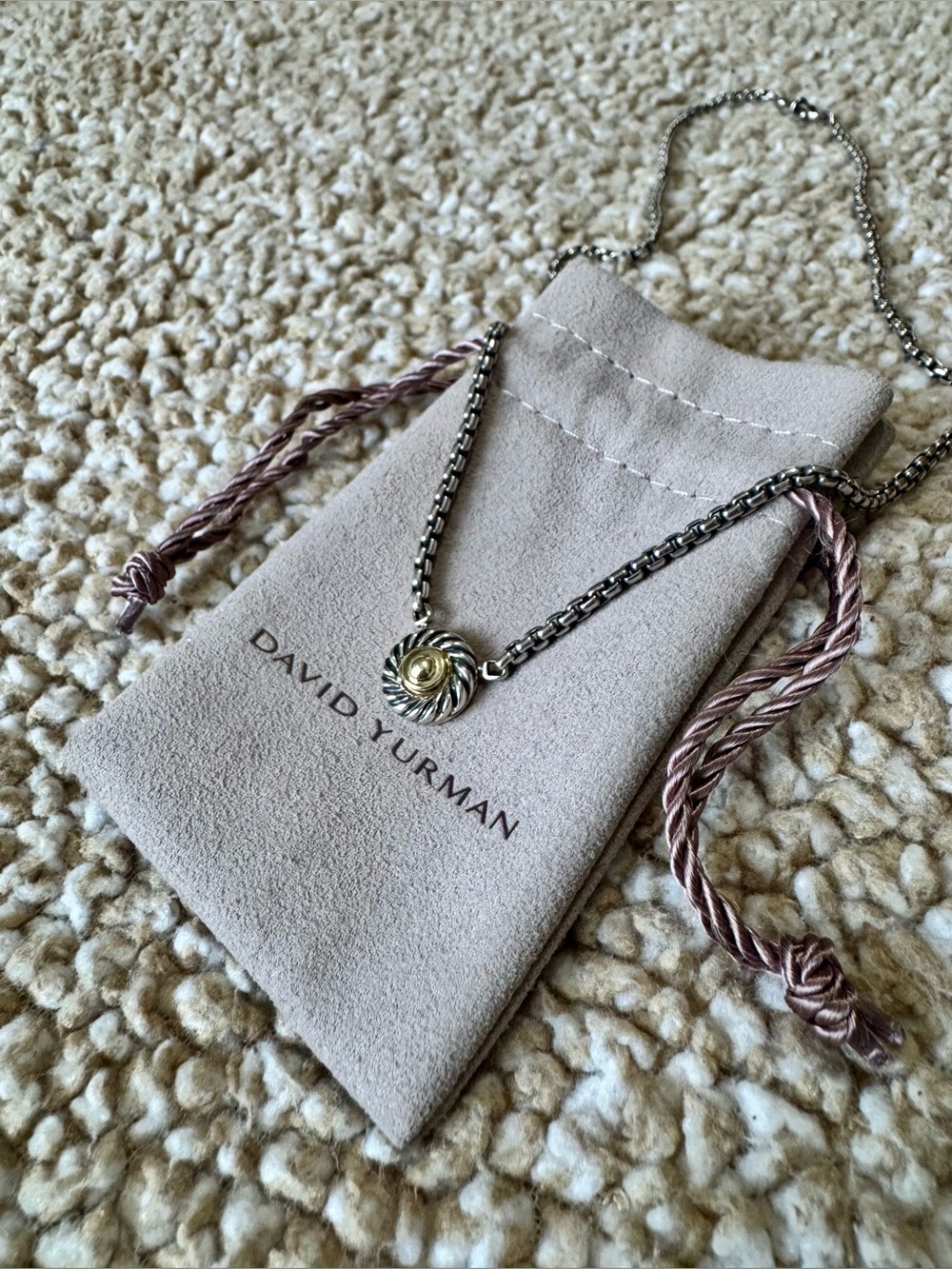 David Yurman 14K Gold Sterling Silver Cookie Pendant Necklace 16” Two Tone